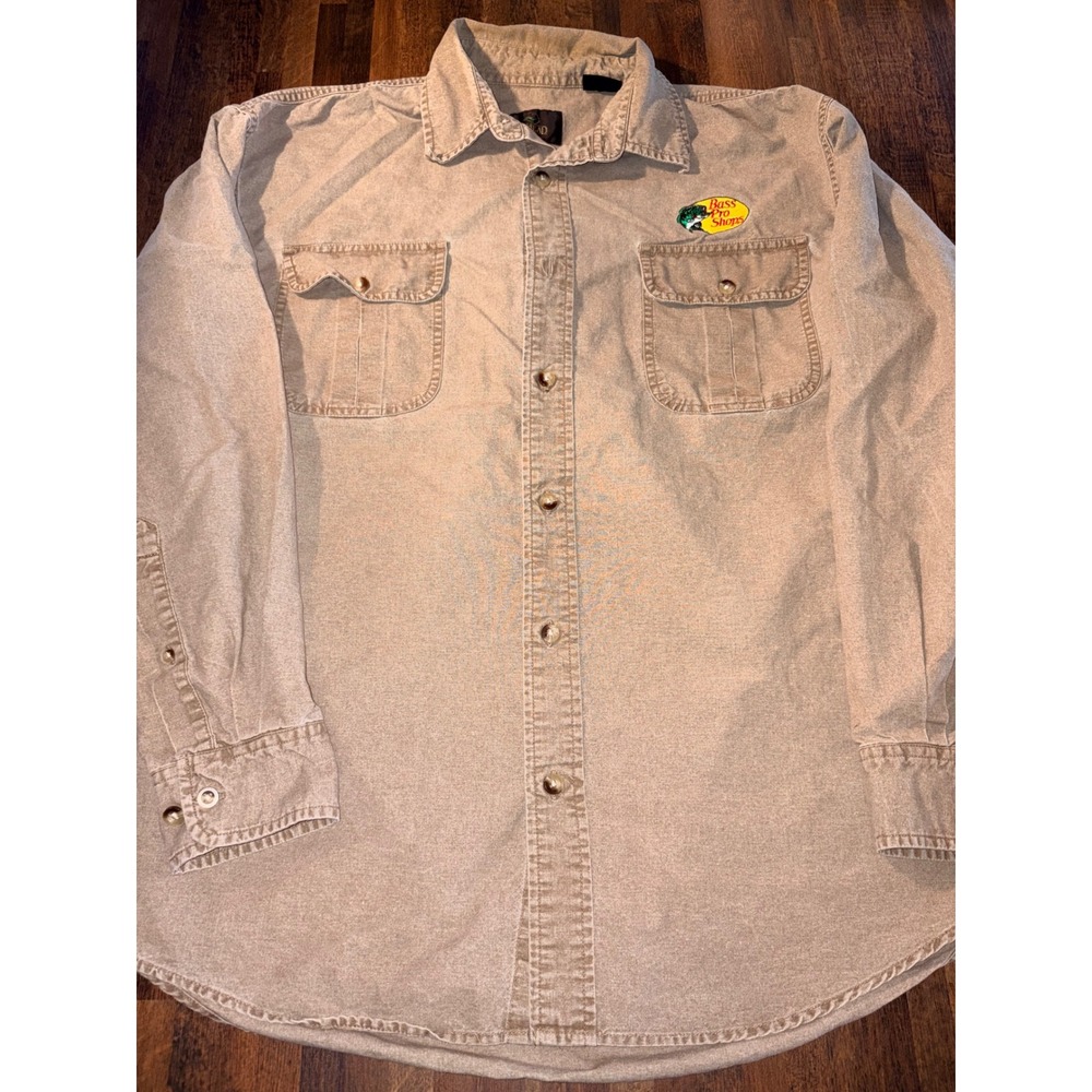 RedHead‎ Bass Pro Shops Mens Tan Khaki Cotton Button Down Shirt Size Medium